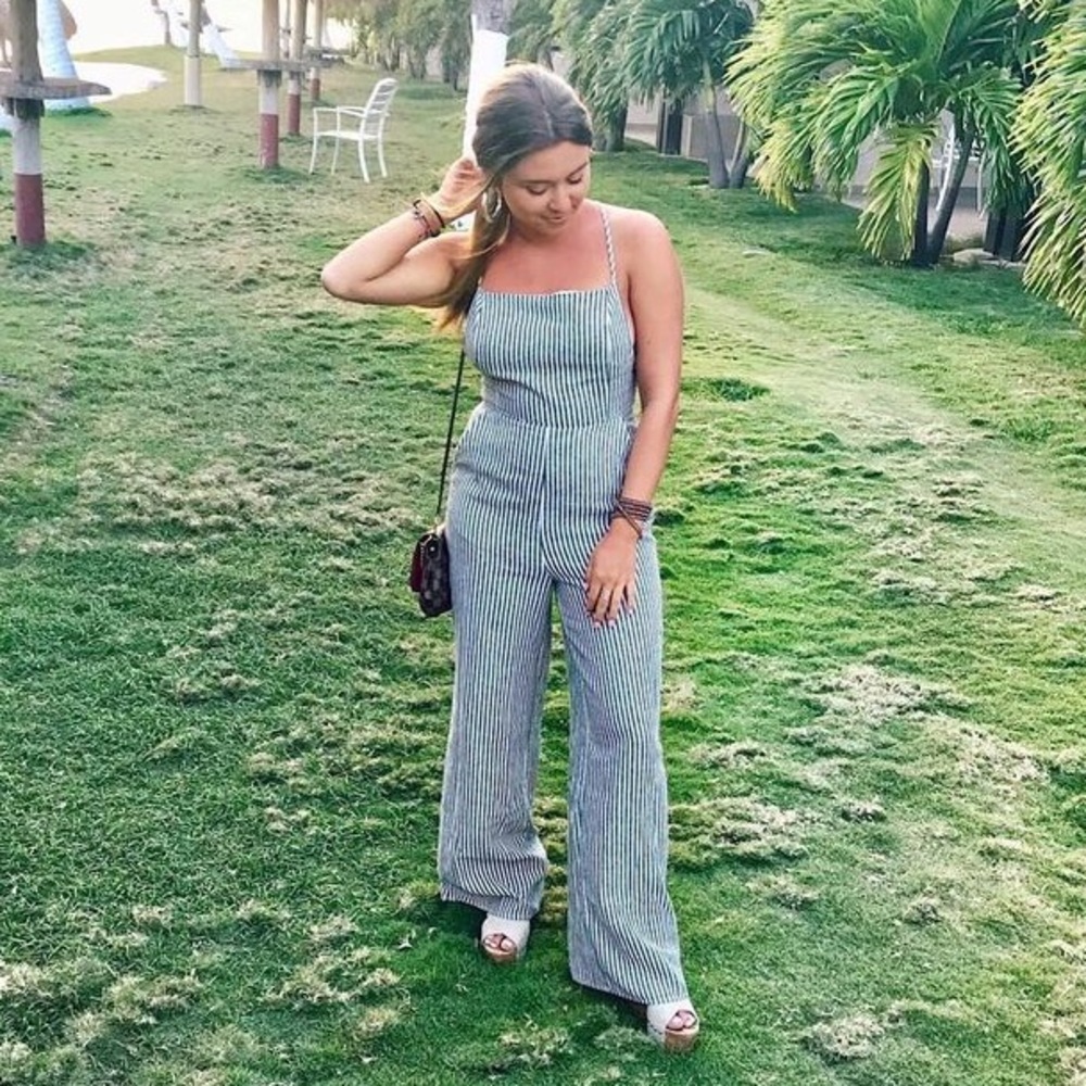 Pin stripe jump suit